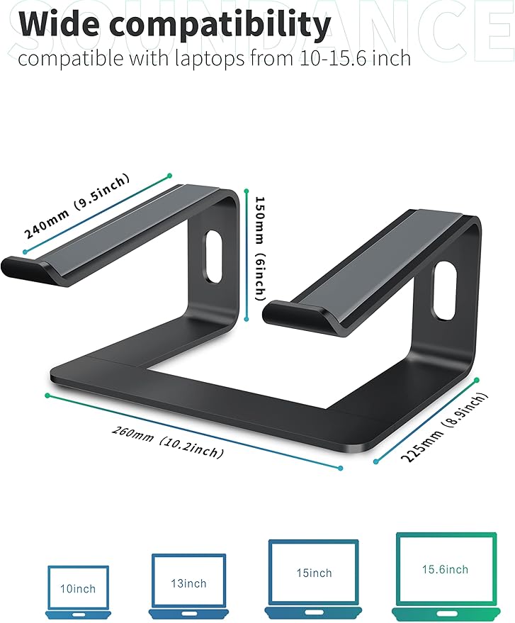 SOUNDANCE Laptop Stand, Aluminum Computer Riser, Ergonomic Laptops Elevator - Image 2
