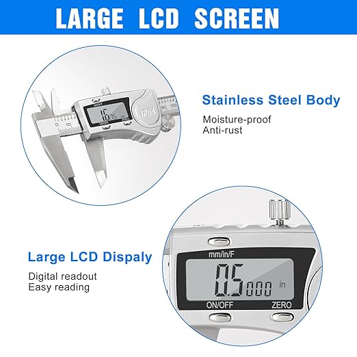 Digital Caliper, Adoric Caliper Measuring Tool 0-6" Stainless Steel Vernier - Image 6