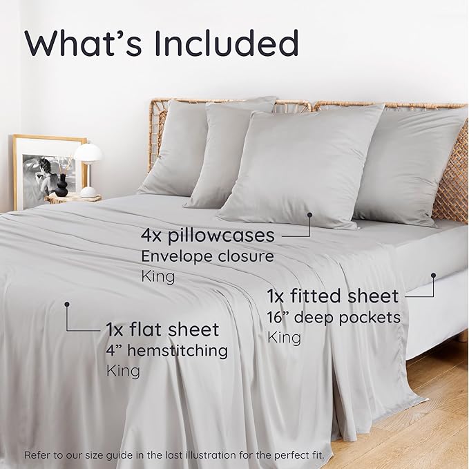 Bambaw King Sheet Set 6pcs – 100% Viscose Derived from Bamboo Sheets King Size - Image 2