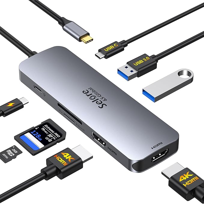 USB C Docking Station Dual HDMI Monitor, USB C to Dual HDMI Adapter by SeloreS-Global
