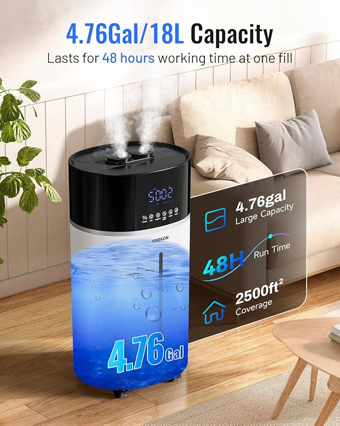 Yokekon Cool and Warm Mist Humidifier Large Room, 4.76Gal/18L Humidifiers - Image 4