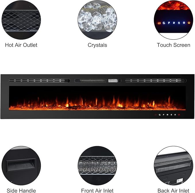 CharaVector 80 inch 750W/1500W Electric Fireplace Inserts - Image 3