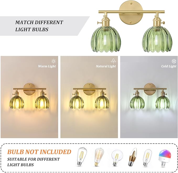 Shenmoyl Bathroom Light Fixtures, 2-Light Brass Vanity Wall Light Over Mirror - Image 4