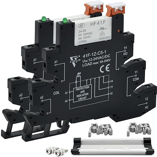 2Pcs Miniature Power Relay Black DC 24V HF41F/24-ZS 5 Pin 1NO 1NC 6A SPDT by ZJWZJH
