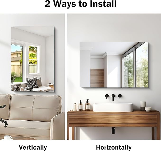 CILIBER Frameless Mirror, 24x36 Inch Bathroom Mirror - Image 6