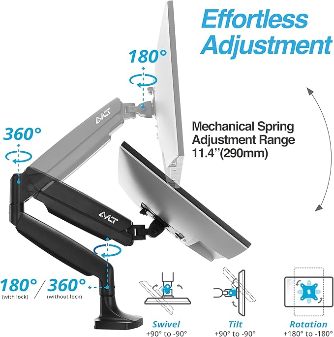 AVLT Single 17"-45" Monitor Arm Desk Mount Premium Mechanical Spring fits One - Image 3