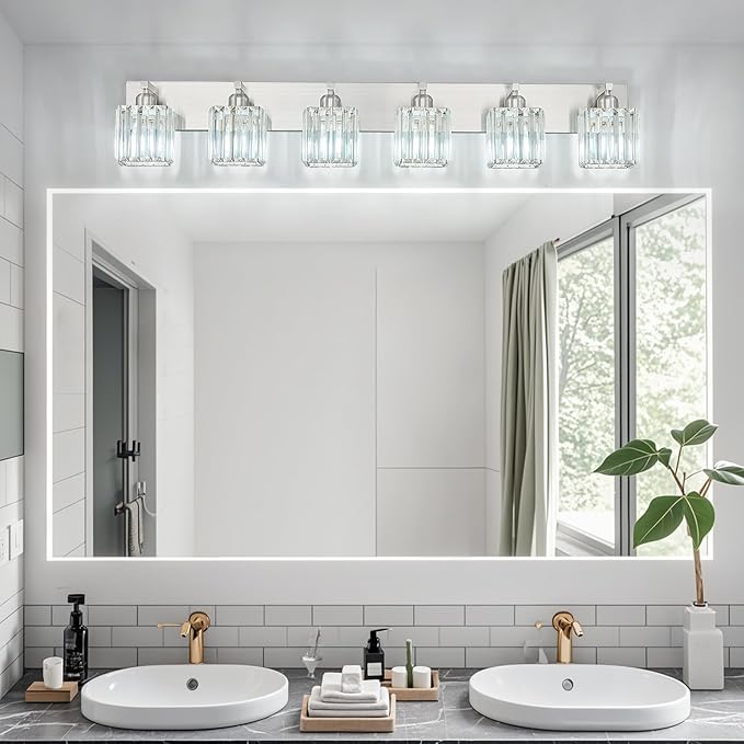 FDPBY Modern Vanity Light 6-Lights Brushed Nickel Vanity Light Crystal Bathroom - Image 3