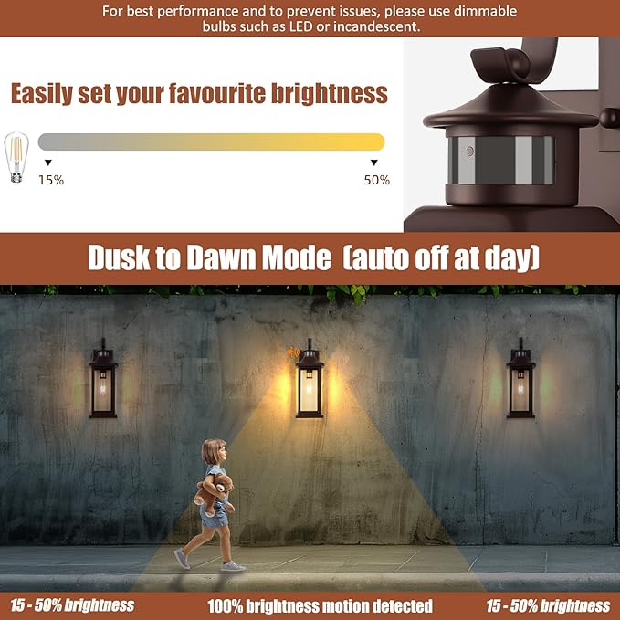 Roravilila 1-Pack 18 Inch Oil Rubbed Bronze Motion Sensor Outdoor Wall Lantern - Image 2