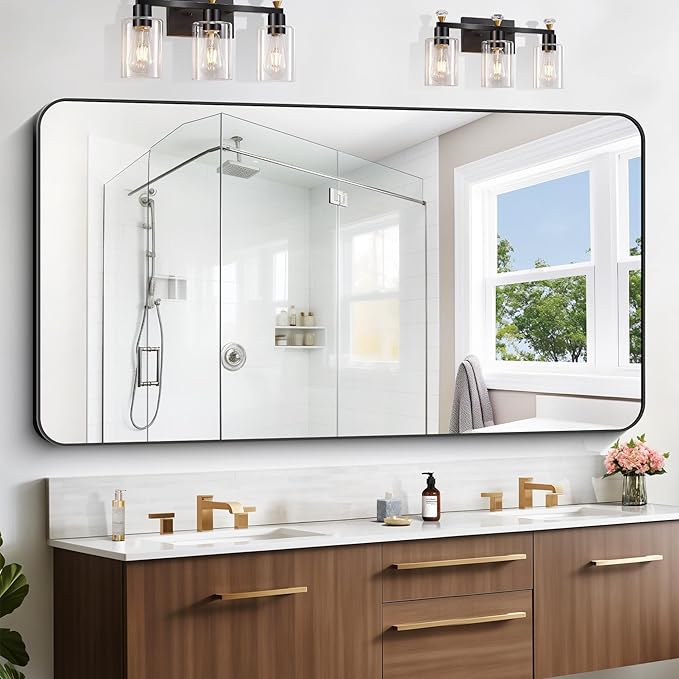 Large Bathroom Mirror 72x36 inch, Rounded Corner Rectangular Mirror by WelcometoCIVENO