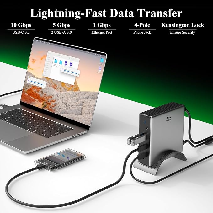 USB C Docking Station, Minthouz PD3.1 Docking Station 3 Monitorswith 4K@144Hz - Image 8