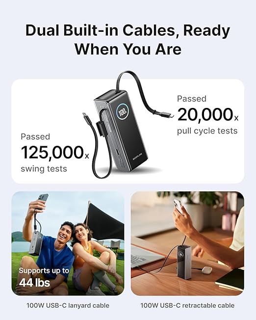 EF ECOFLOW Rapid Power Bank, 100W Built-in and Retractable Cables, Portable - Image 3