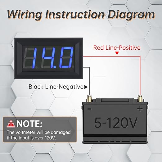 DiGiYes 5 Pack DC 5-120V Digital Mini Voltmeter 2 Wire 0.56 inch LED Display - Image 4