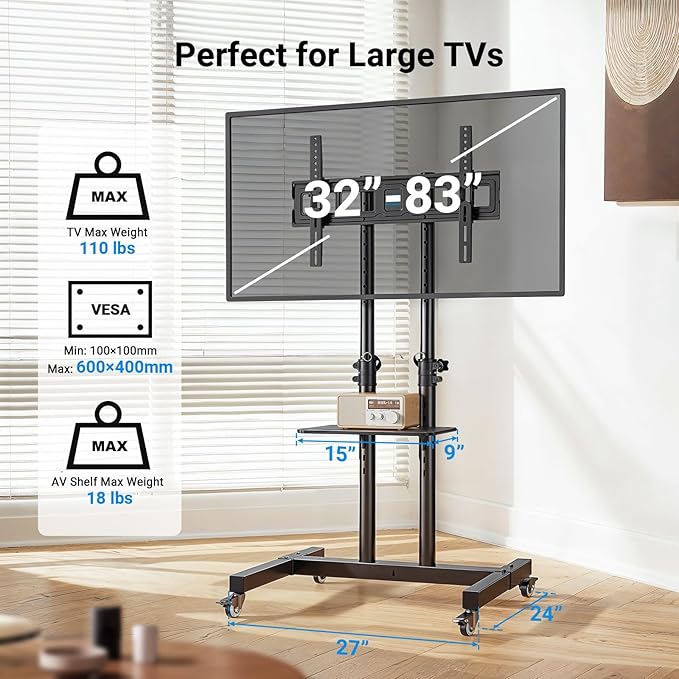 PERLESMITH Rolling TV Stand on Wheels - Image 3
