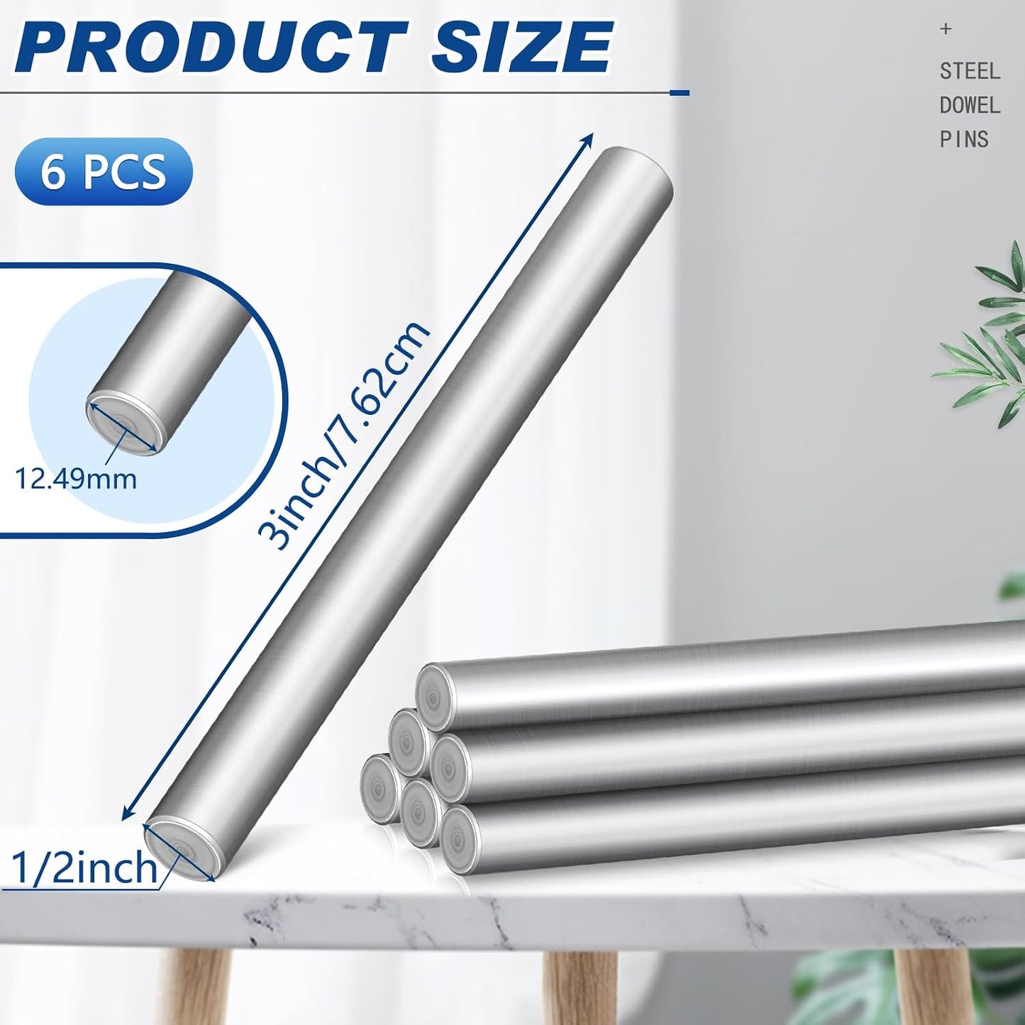 Sadnyy 6 Pcs 1/2 x 3 Inch 304 Stainless Steel Metal Dowel Pins Bunk Bed Replacement Hardware Shelf Pins Support Pegs for Shelf Bracket Bookshelf Cabinet Kitchen Furniture Closet DIY
