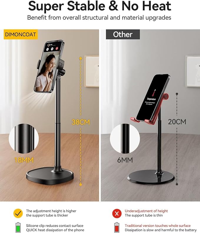 DIMONCOAT Phone Stand for Desk, Angle Height Adjustable Phone Holder for Desk - Image 3