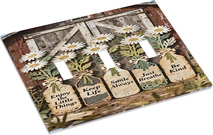 Bvtewkhz Rustic Daisy Barn Door Flowers 3 Gang Triple Toggle Decorative Light - Image 3