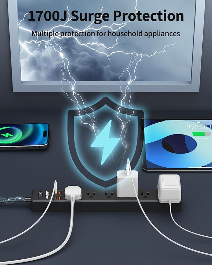 6 Ft Power Strip Surge Protector - Image 6