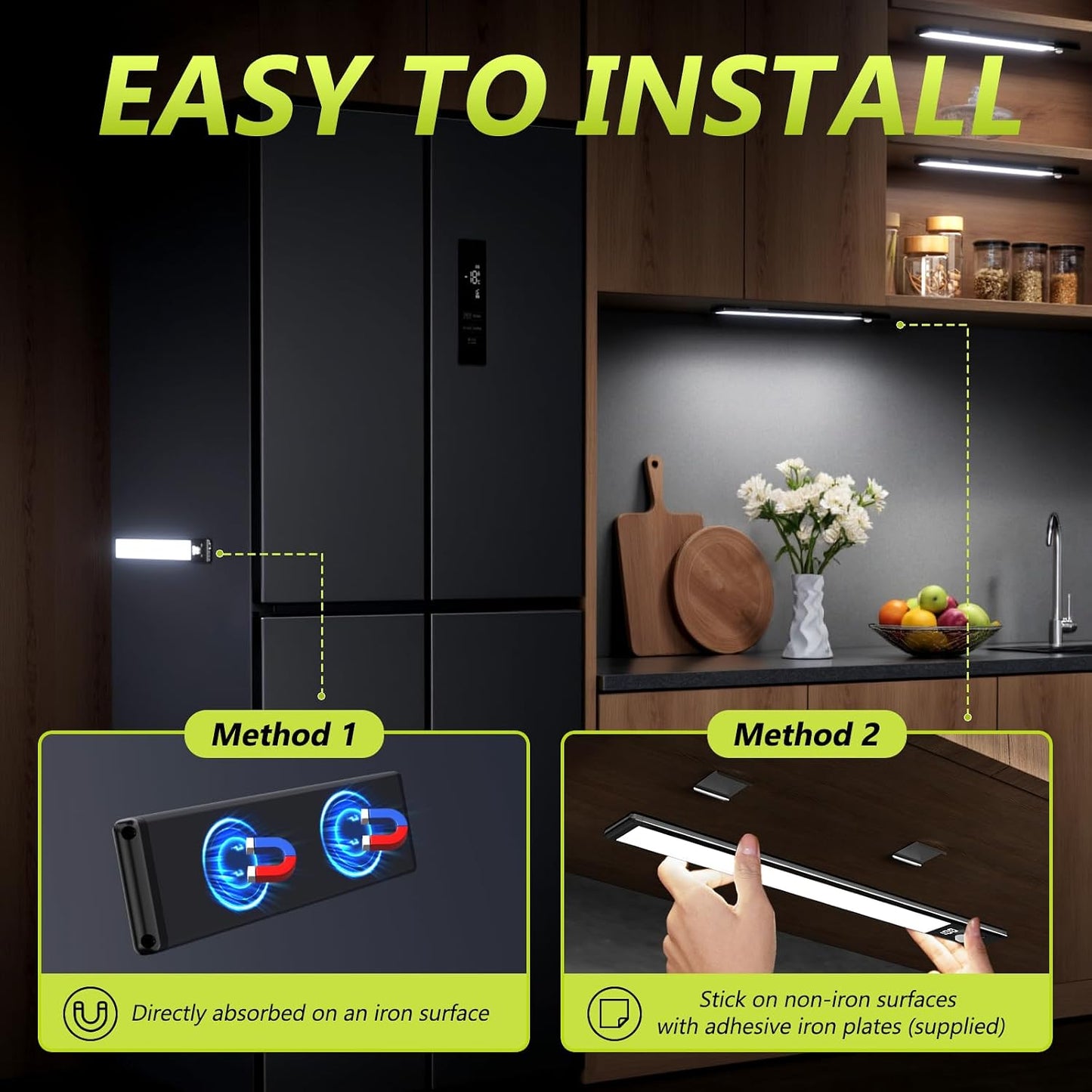 Mpotmiy 6 Pack 10" Under Cabinet Lights with Digital Display,52 LED Rechargeable Motion Sensor Light Indoor,3 Color Temperatures, Magnetic Dimmable Closet Lights, Under Counter Light for Kitchen
