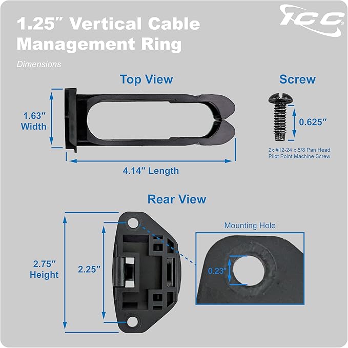 ICC 1.25” Plastic Cable Management Ring, Rack or Wall Mount - Image 9