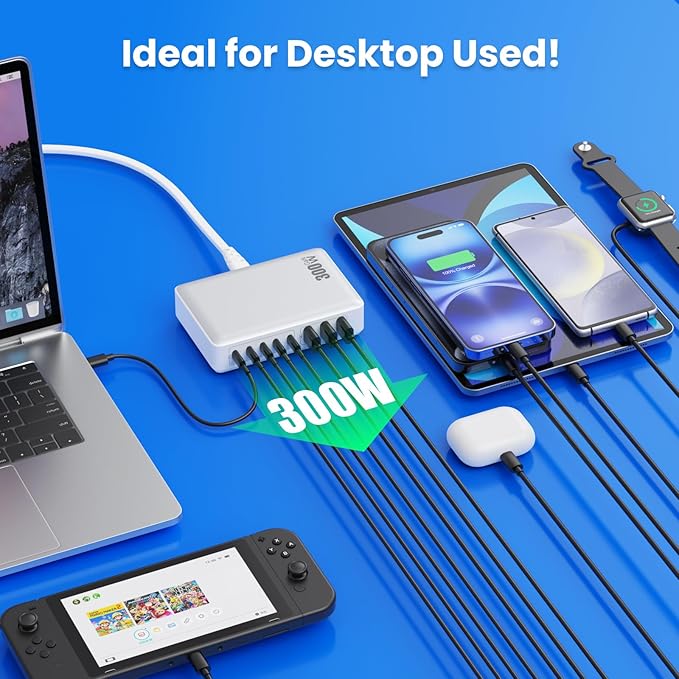 USB C Charger 300W USB C Charger Block 8-Ports GaN IV Fast Charging Station - Image 6
