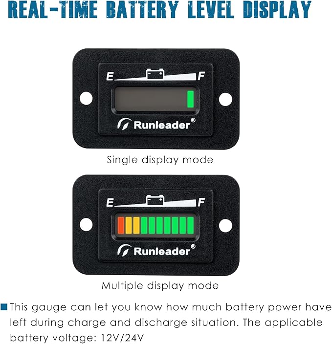 Runleader LED Battery Level Monitor, Volt.12V/24V, Charge and Discharge - Image 2
