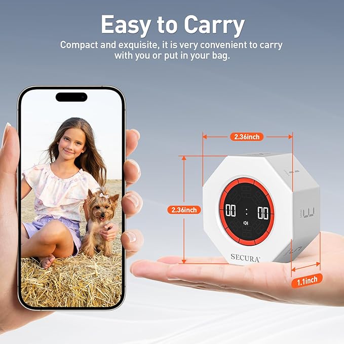 Secura Pomodoro Timer, Rotating Cube Time Tracker, Flip Gravity Sensor - Image 7