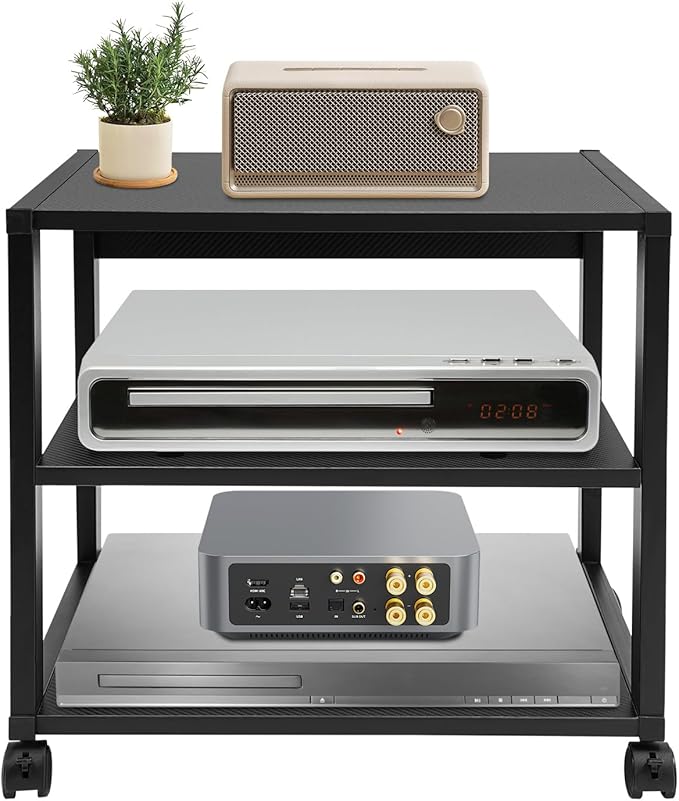 3-Tier AV Media Stand Rack, Mobile & Space-Saving Design, DVD Players, by Okasiki