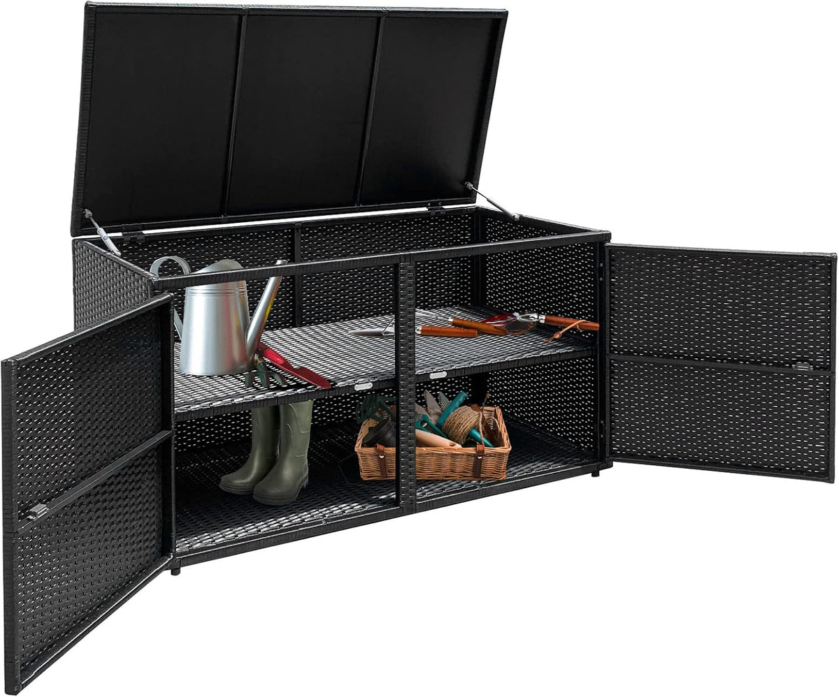 happygrill deck box outdoor wicker storage box cabinet, main product view