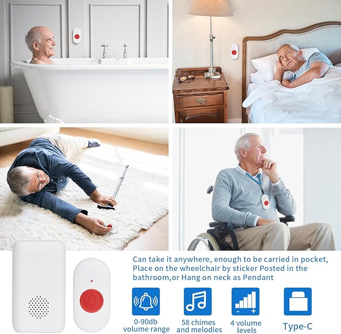 Wireless Caregiver Pager Nurse Alert System SOS Call Button Vibration Pager - Image 4