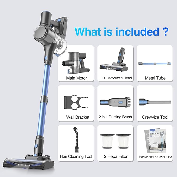 Zefiro Cordless Vacuum Cleaner for Home, 450W /40Kpa 50Mins Stick Vacuum - Image 9