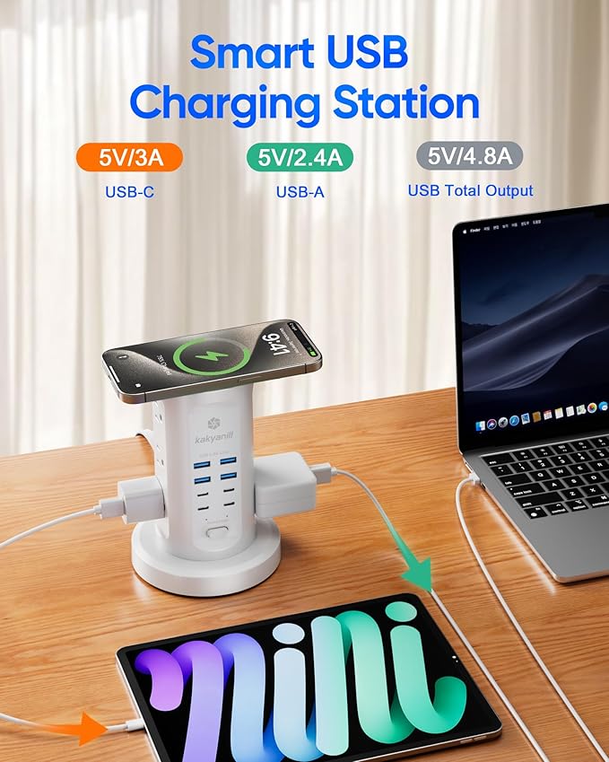 Power Strip Tower, kakyanill Surge Protector Tower 9 AC Outlets 8 USB, 6 Ft - Image 6