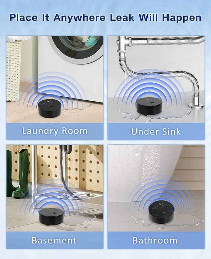 Geevon 2 Pack Water Leak Detectors, 100dB Water Sensor Alarms Flood Detector - Image 3