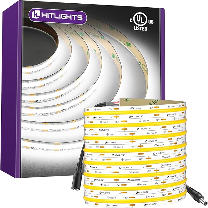 HitLights White COB LED Strip Lights 5000K, 12V Tape Light 16.4ft, 2640 LEDs by HitLights
