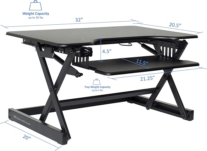 Rocelco 32" Height Adjustable Standing Desk Converter - Image 3
