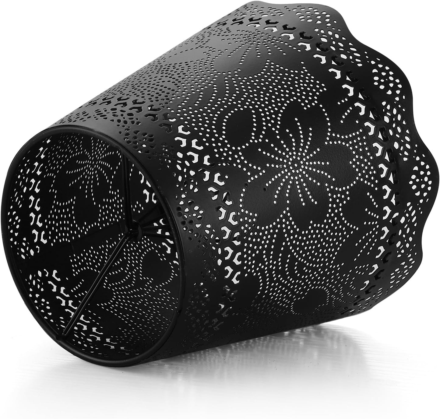 YISUN Chandelier Lampshades Set of 6, Small Metal Lamp Shade 3.9" Top x 5.9" Bottom x 5.5" High, Fit for Candelabra Bulbs, Clip-on Lamp Shades (Flower Black)