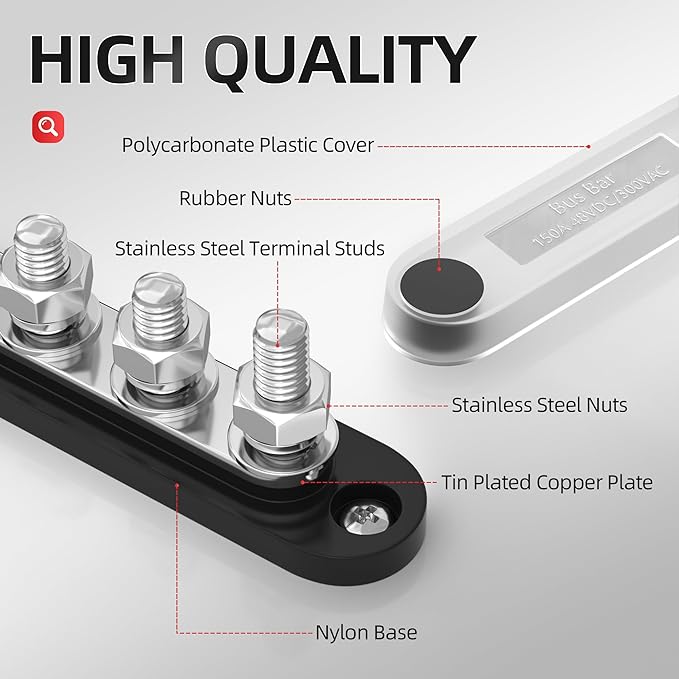 DAIERTEK Bus Bar 12V 150A Mini Power Distribution Block Max 48V DC/300V AC - Image 4