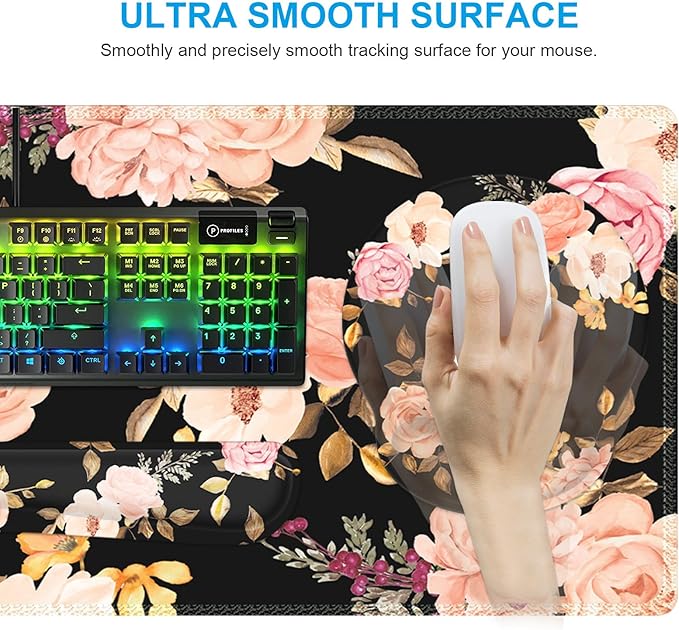 iCasso Desk Mat, Gaming Mouse Pad Wrist Support Set, 4in1 XXL Large Mousepad + - Image 5