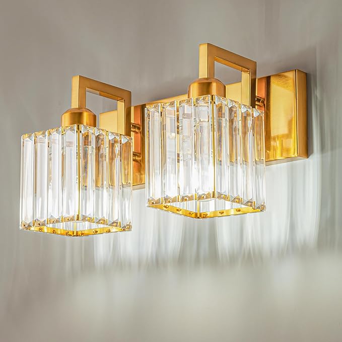 FDPBY Modern Bathroom Vanity Light 2-Lights Gold Crystal Wall Lamp Bathroom by FDPBY