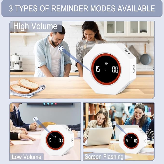 GuDoQi Digital Productivity Timer, Octagon Rotating Pomodoro Timers - Image 5