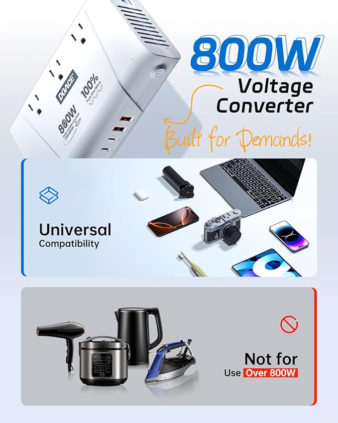DOACE 220V to 110V Converter, 800W Voltage Converter US to Europe - Image 3