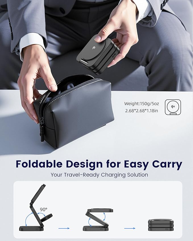 KU XIU X55Q Foldable 3 in 1 Magnetic Wireless Charger, 15W Qi2 Fast Charge - Image 5