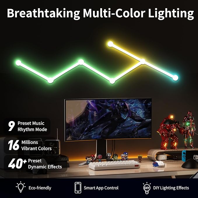 Phylosal Smart WiFi LED Wall Lights, 16M+ Color Dimmable Gaming Light Works - Image 3