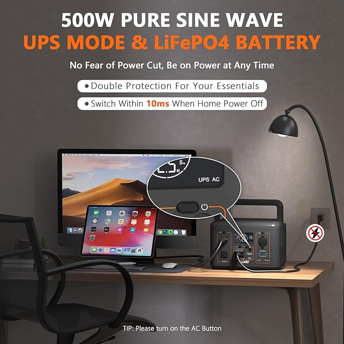 ALLWEI Portable Power Station 500W, 512Wh LiFePO4 Battery, UPS Function - Image 4
