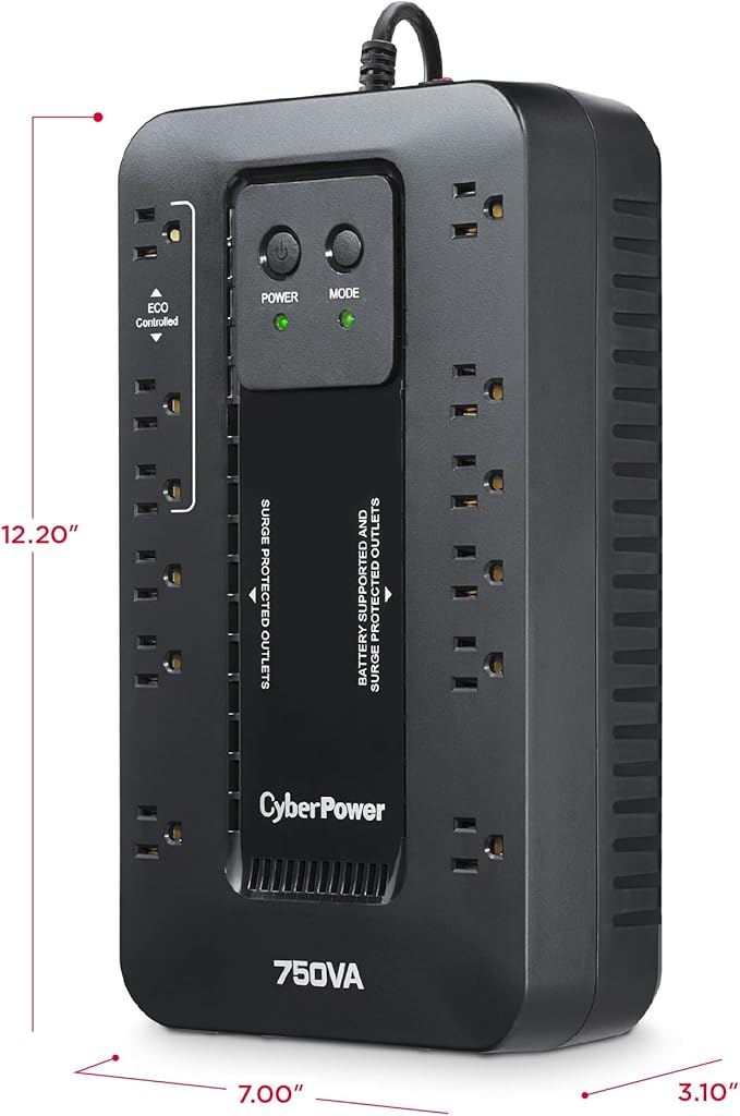CyberPower EC750G Ecologic Battery Backup & Surge Protector UPS System - Image 5