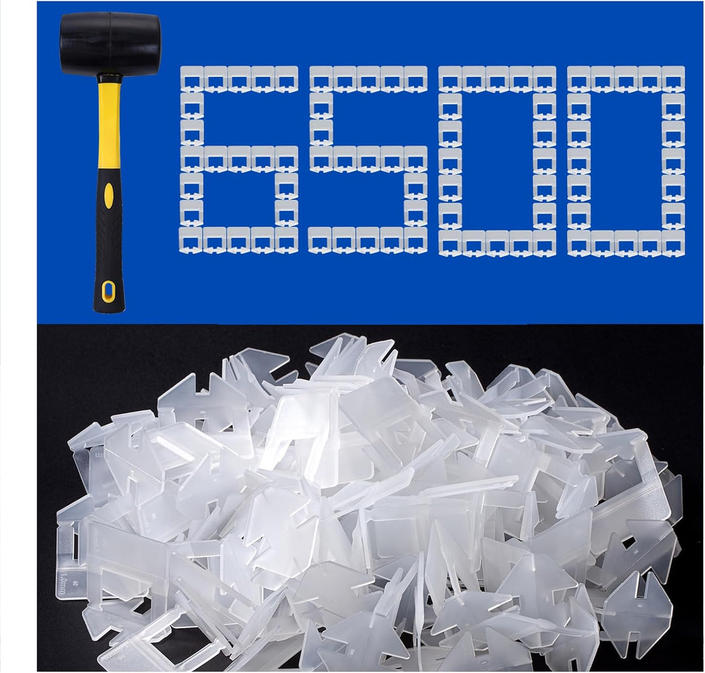 Tile Leveling System Clips Tiles Leveler Spacers Tile Clips 1/16 inch Tile Spacer 6500 Piece and 16 oz Rubber Mallet Hammer .Tile Tools Set for Professional Ceramic and Stone Installation