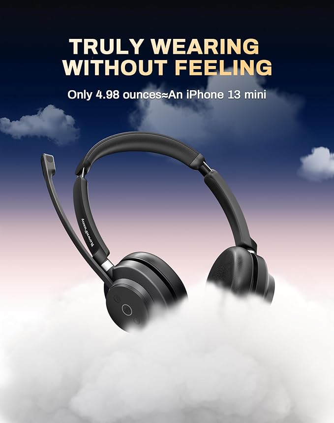 Wireless Headset with Mic for Work-Bluetooth Over Ear Headphones with Microphone - Image 3
