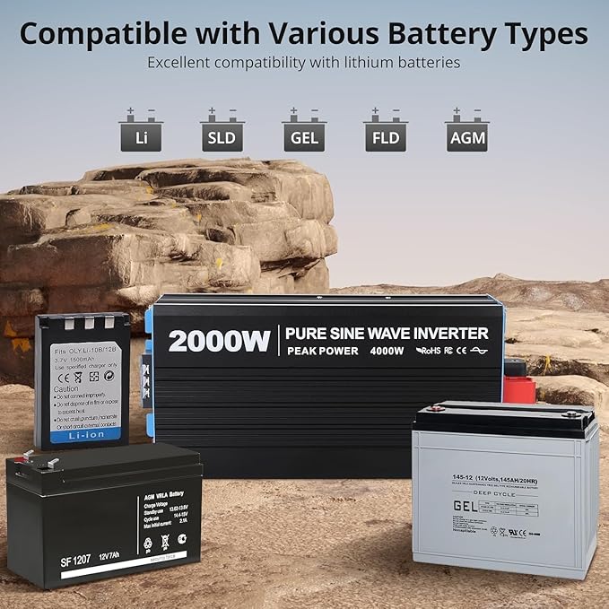 2000W Pure Sine Wave Inverter, 1 USB Port 5v/2.1a, LCD Display&Remote Controller - Image 5