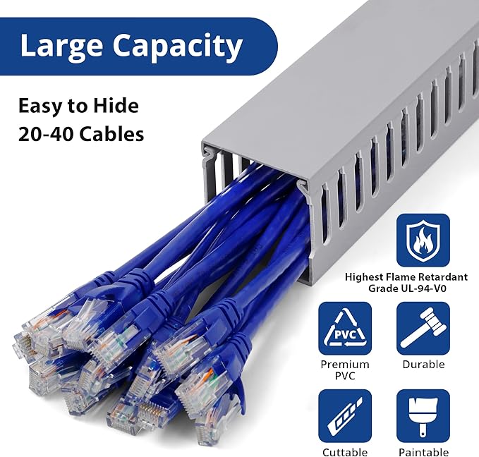 ZhiYo 2 x 2in Professional Server Rack Cable Management Raceway, 99in Cable - Image 3