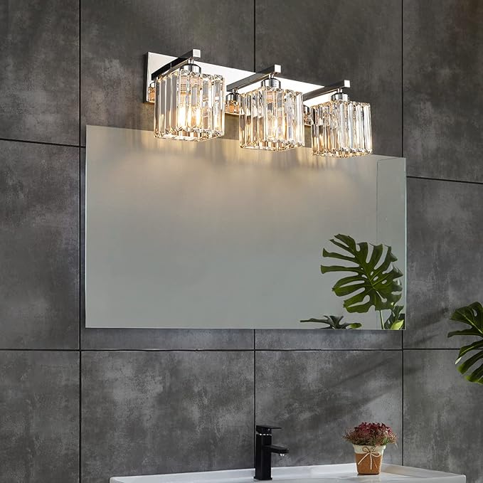 FDPBY Modern Bathroom Vanity Light 3-Lights Chrome Crystal Bathroom Wall Light - Image 3