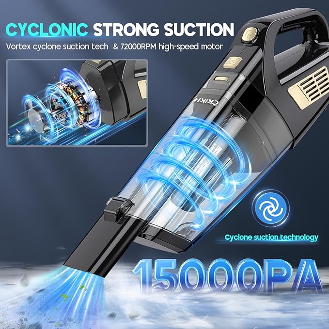CKIKH Handheld Vacuum Cordless, 15000PA Strong Suction Hand Held Car Vacuum - Image 2
